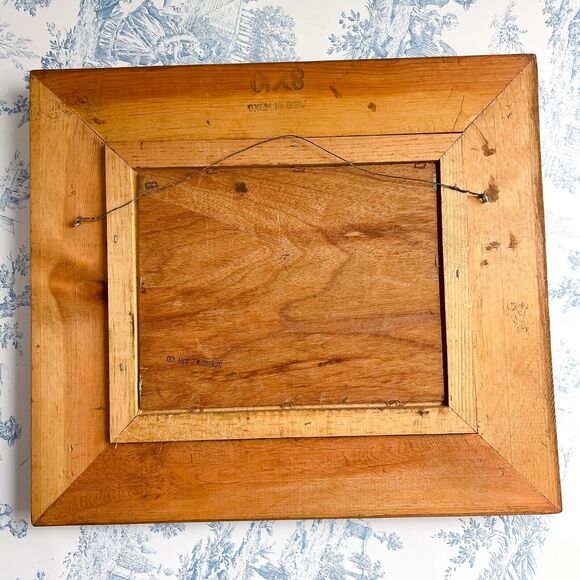 Vintage 10x8in River Bank Forest Still Life Oil Painting Wood Gold Frame Sunset - Picture 8 of 10